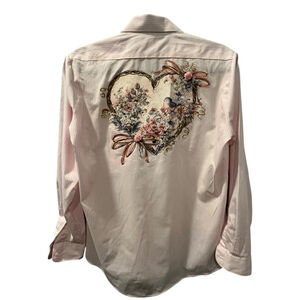 Vintage 90's Apache Cottagecore Size Small Striped Shirt Floral Nature Glitter